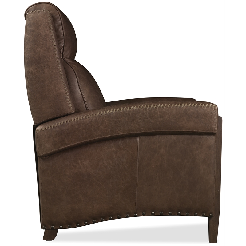 Bowery Hill Power Recliner with Nailhead Trim in Brown Leather