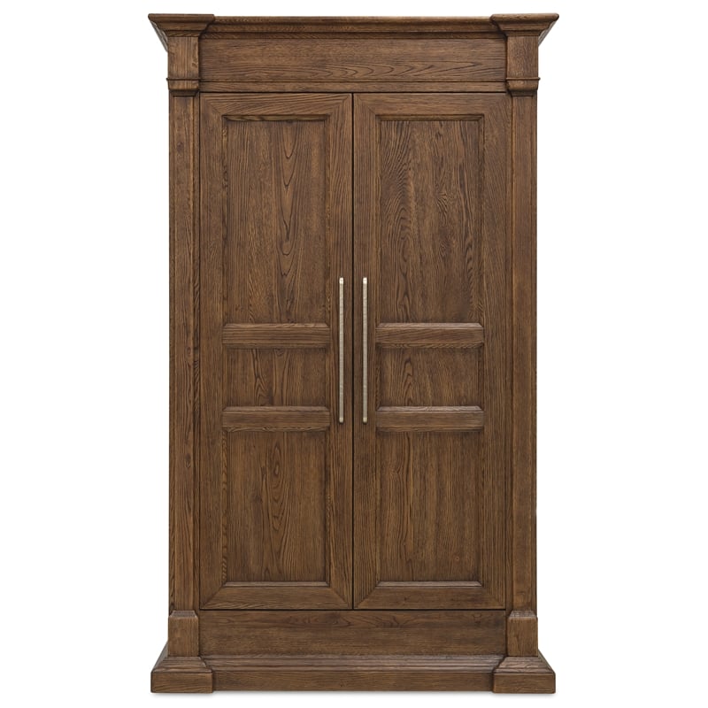 Bowery Hill Bar-Pull Wardrobe with Hidden Storage in Brown Wood