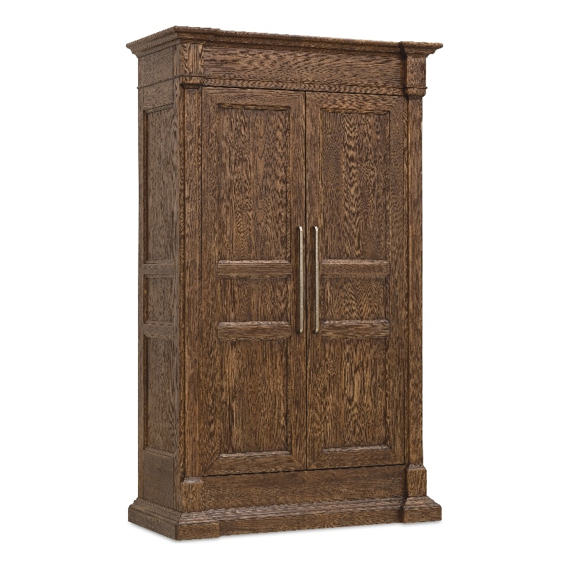 Bowery Hill Bar-Pull Wardrobe with Hidden Storage in Brown Wood