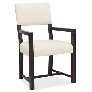 Bowery Hill Upholstered Dining Arm Chair in Beige with Dark Frame