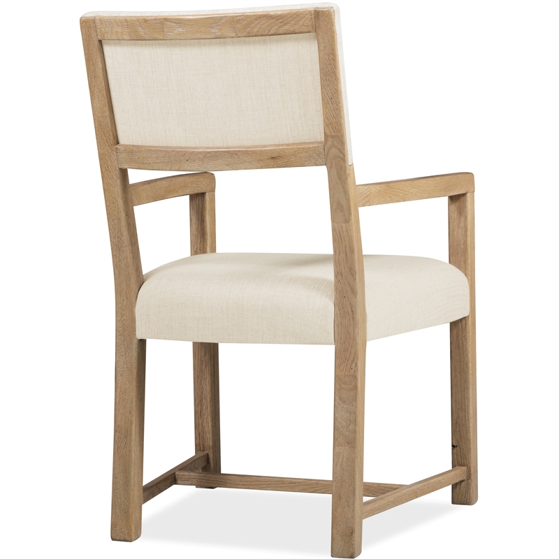 Bowery Hill Upholstered Dining Arm Chair in Beige with Oak Frame