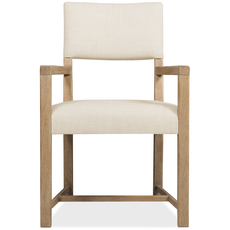Bowery Hill Upholstered Dining Arm Chair in Beige with Oak Frame