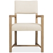 Bowery Hill Upholstered Dining Arm Chair in Beige with Oak Frame