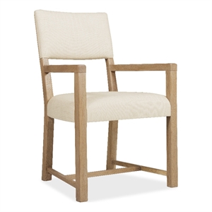 Bowery Hill Upholstered Dining Arm Chair in Beige with Oak Frame