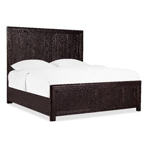 Bowery Hill Queen Panel Bed in Black Wood with Distressed Finish