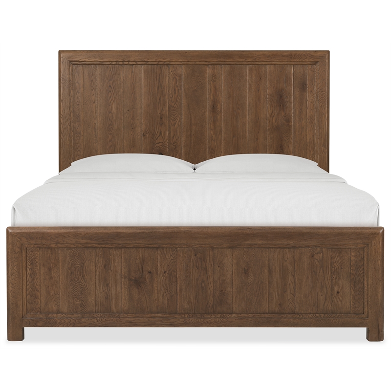 Bowery Hill Queen Panel Bed in Brown Wood with Distressed Finish