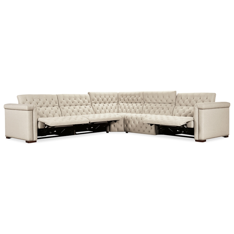 Bowery Hill 5-Seat Power Reclining Sectional in Beige Fabric