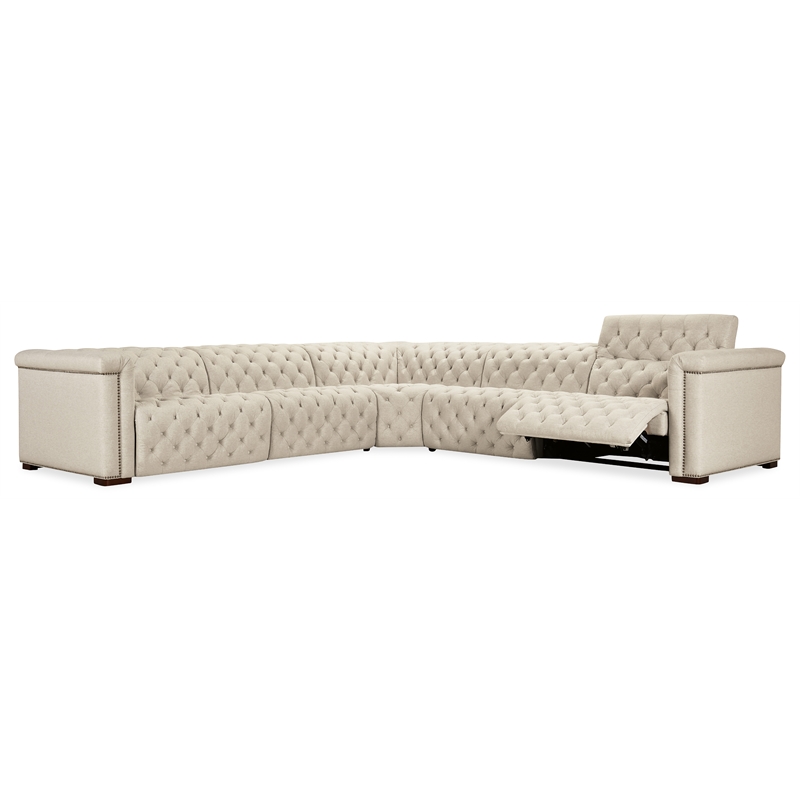 Bowery Hill 5-Seat Power Reclining Sectional in Beige Fabric