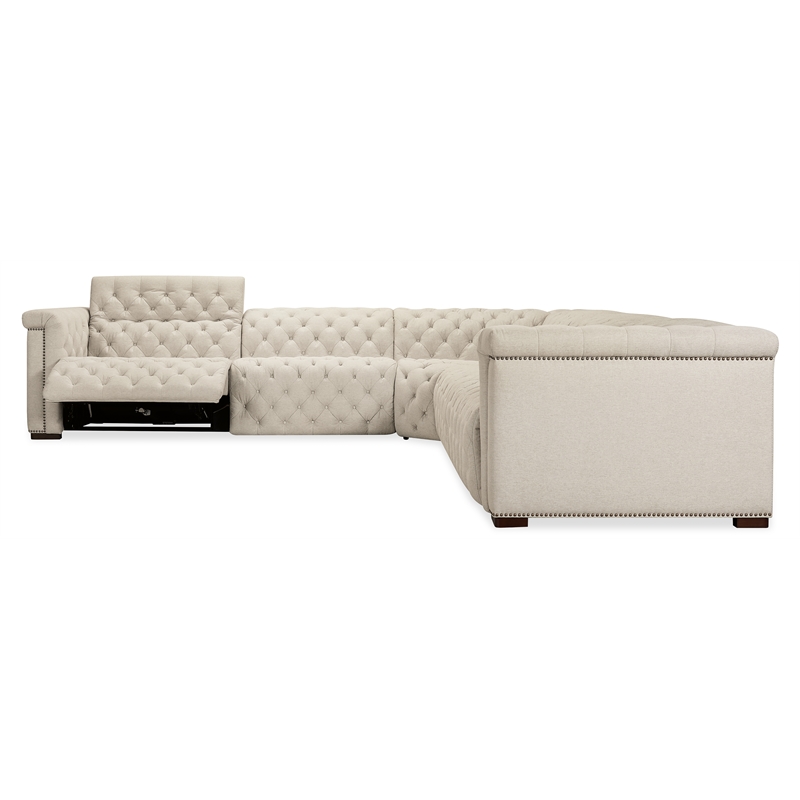 Bowery Hill 5-Seat Power Reclining Sectional in Beige Fabric