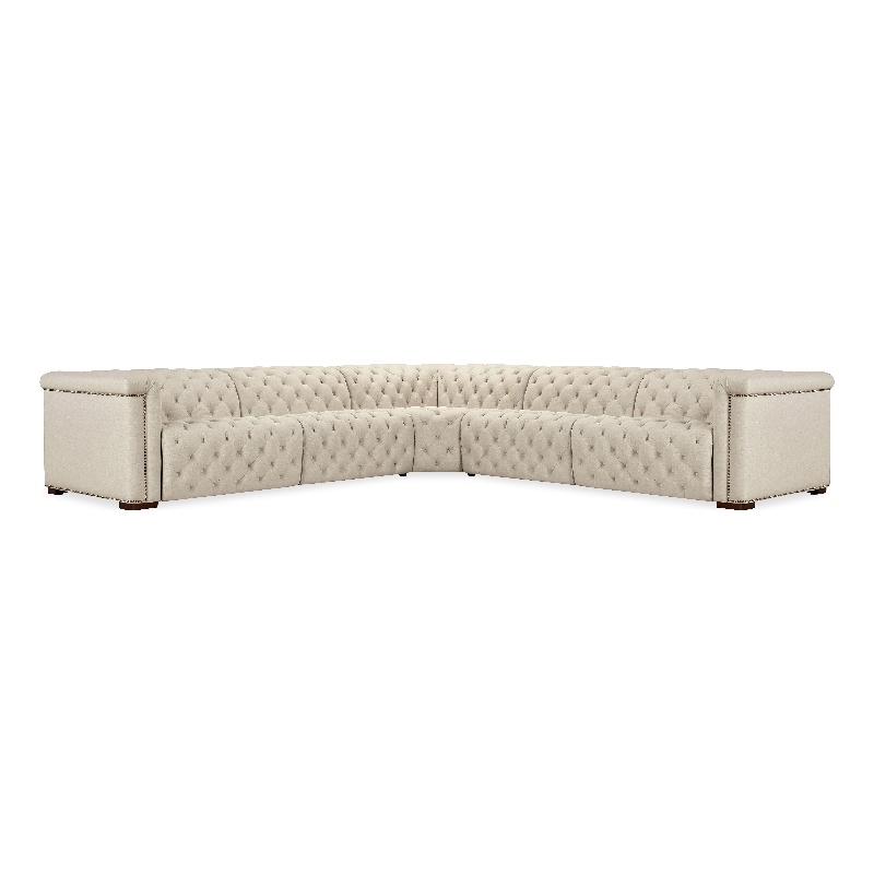 Bowery Hill 5-Seat Power Reclining Sectional in Beige Fabric
