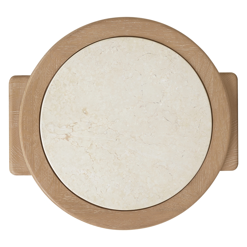 Bowery Hill Round Spot Table with Marble Top in Natural Wood
