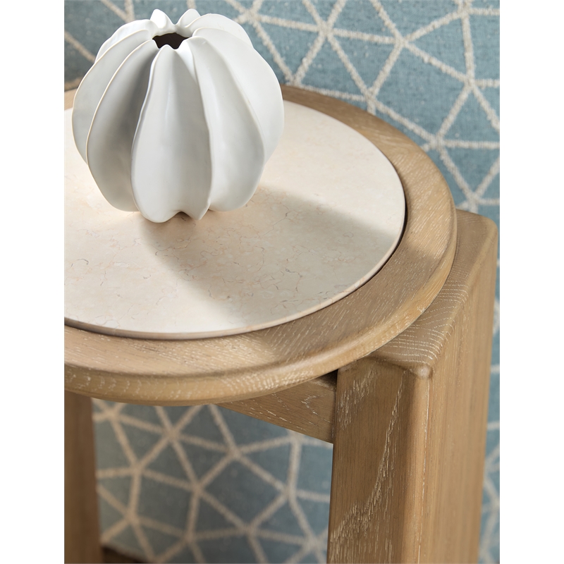 Bowery Hill Round Spot Table with Marble Top in Natural Wood