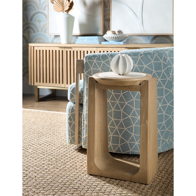 Bowery Hill Round Spot Table with Marble Top in Natural Wood