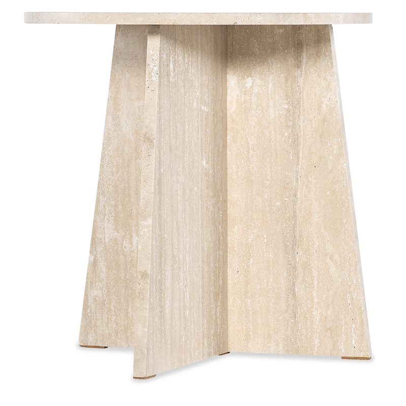 Bowery Hill Round Honed Travertine End Table in Cream and Beige
