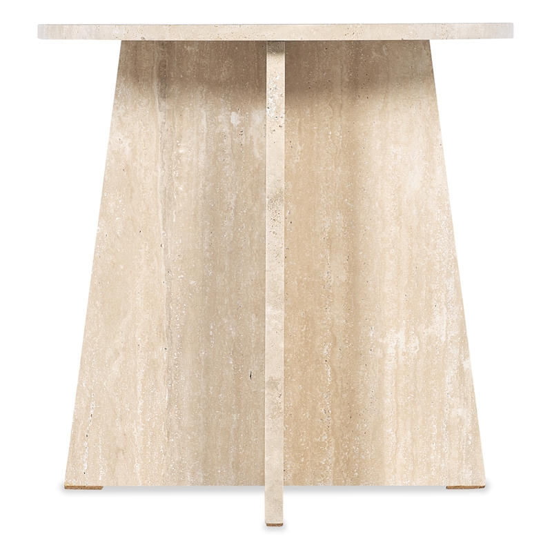 Bowery Hill Round Honed Travertine End Table in Cream and Beige