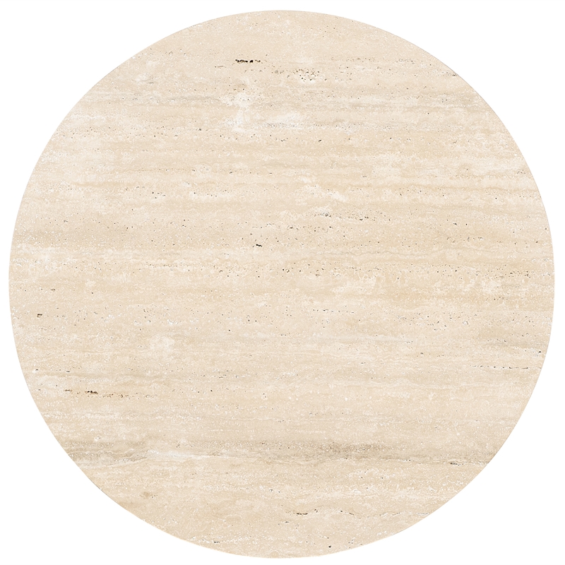 Bowery Hill Round Honed Travertine End Table in Cream and Beige