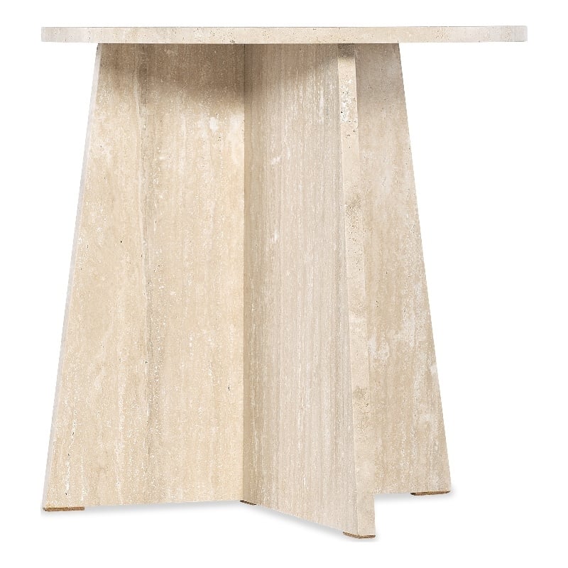 Bowery Hill Round Honed Travertine End Table in Cream and Beige