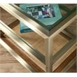 Bowery Hill End Table with Glass Top and Cane Shelf on Steel Base