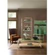 Bowery Hill End Table with Glass Top and Cane Shelf on Steel Base