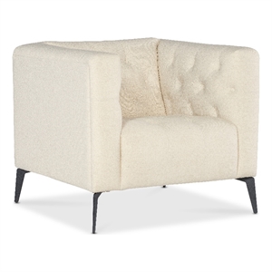 Bowery Hill Tufted Chesterfield Stationary Chair in Beige Fabric