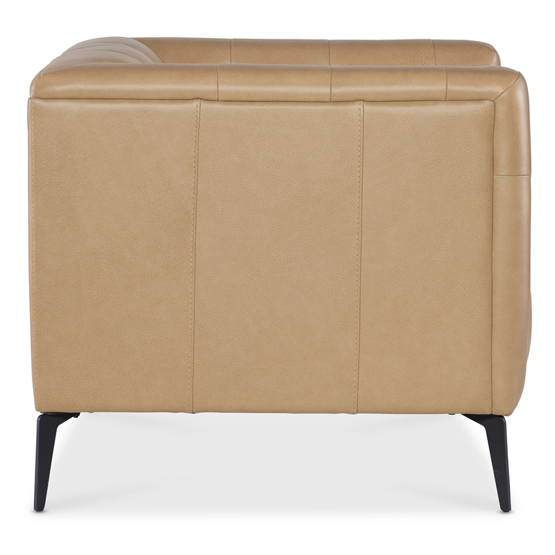 Bowery Hill Tufted Chesterfield Stationary Chair in Beige Leather