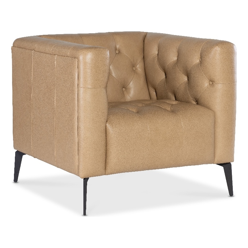 Bowery Hill Tufted Chesterfield Stationary Chair in Beige Leather