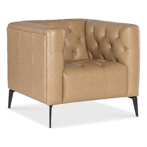 Bowery Hill Tufted Chesterfield Stationary Chair in Beige Leather