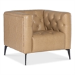 Bowery Hill Tufted Chesterfield Stationary Chair in Beige Leather