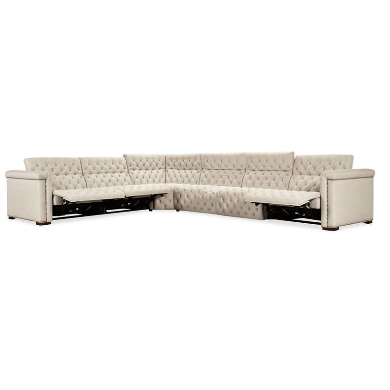 Bowery Hill 6-Seat Power Reclining Sectional in Beige Fabric