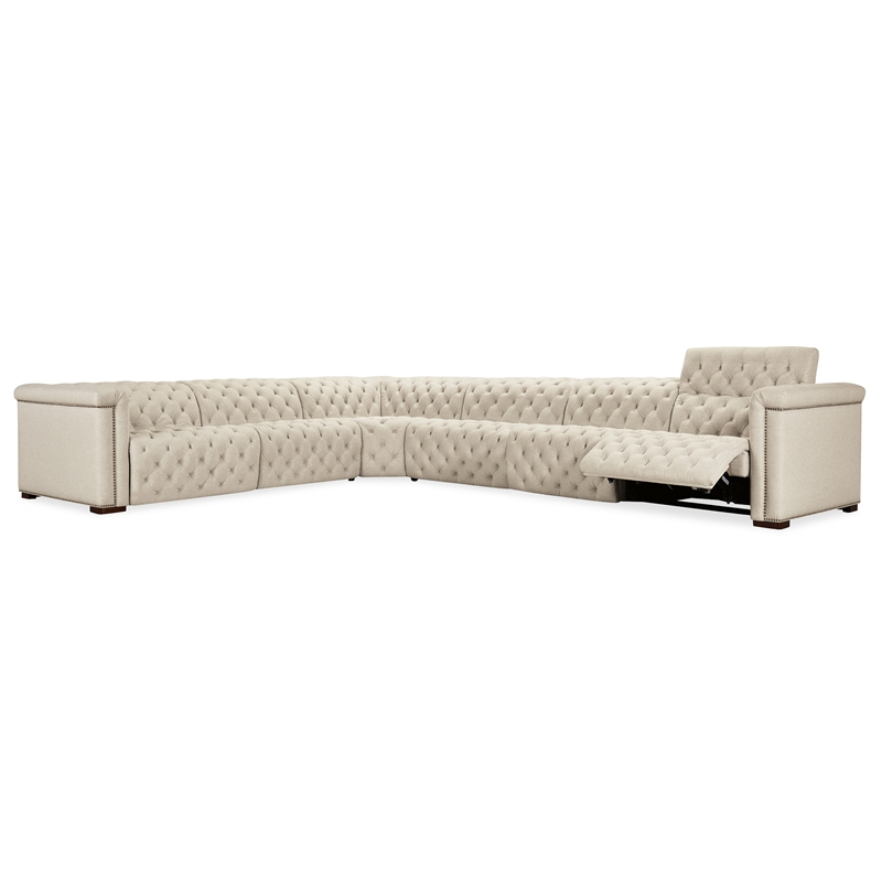 Bowery Hill 6-Seat Power Reclining Sectional in Beige Fabric
