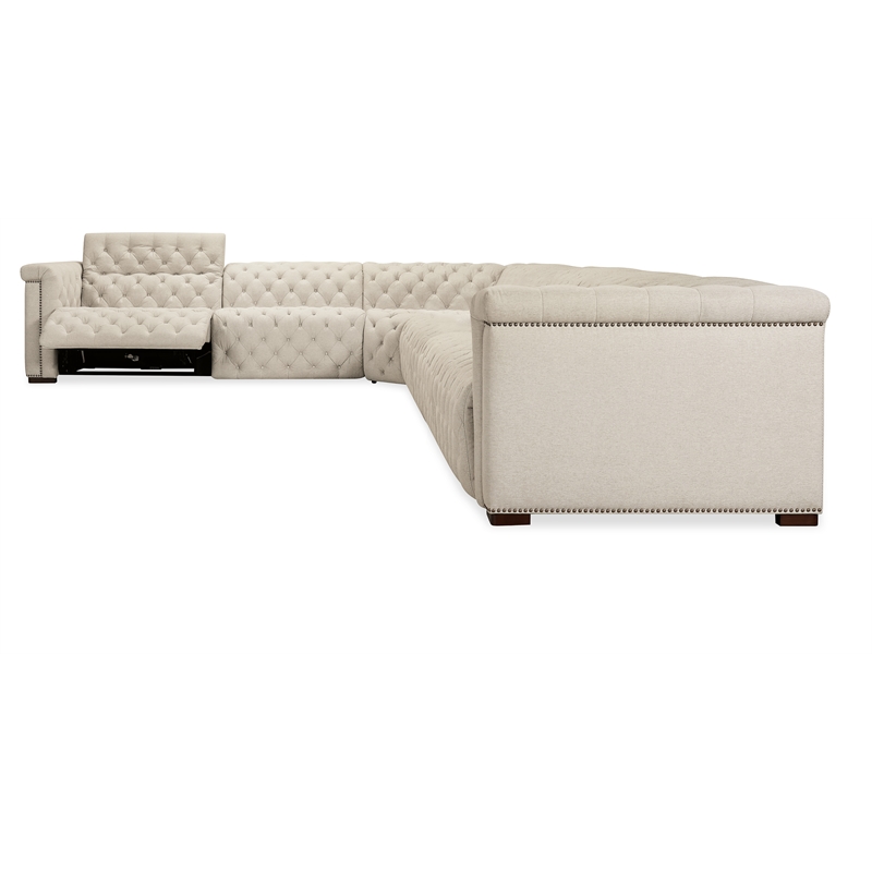 Bowery Hill 6-Seat Power Reclining Sectional in Beige Fabric