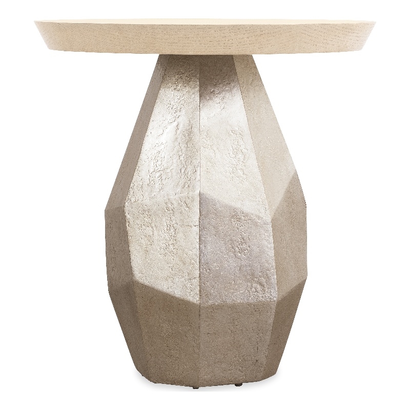 Bowery Hill Round Accent Table with Silver-Leaf Base in Natural Wood