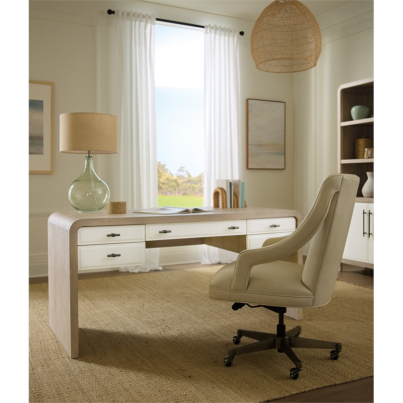 Bowery Hill Two-Tone Writing Desk with Keyboard Drawer in Natural Wood