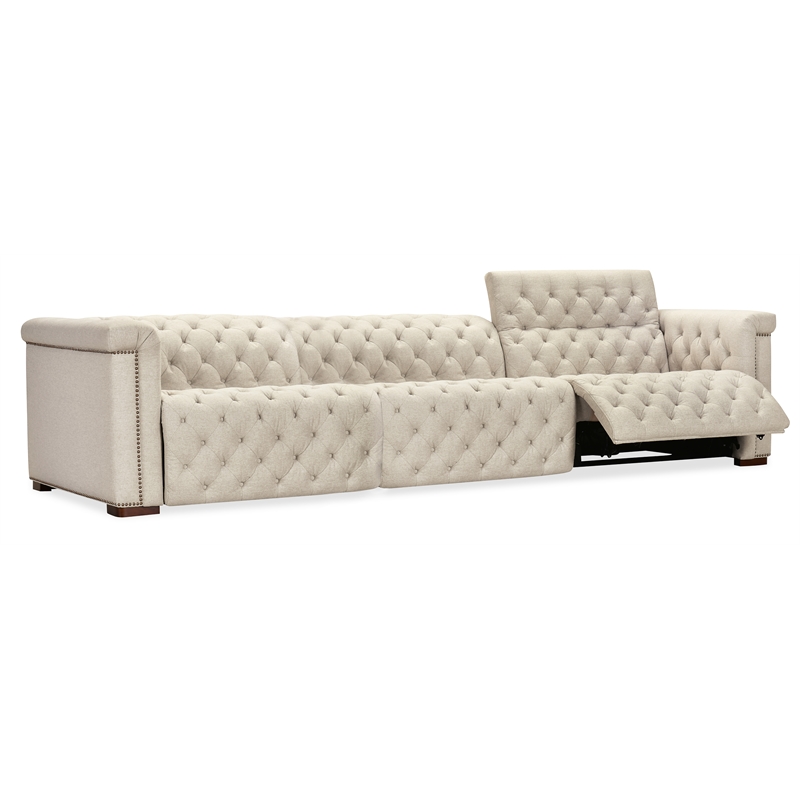 Bowery Hill 3-Seat Power Reclining Sofa in Beige Performance Fabric