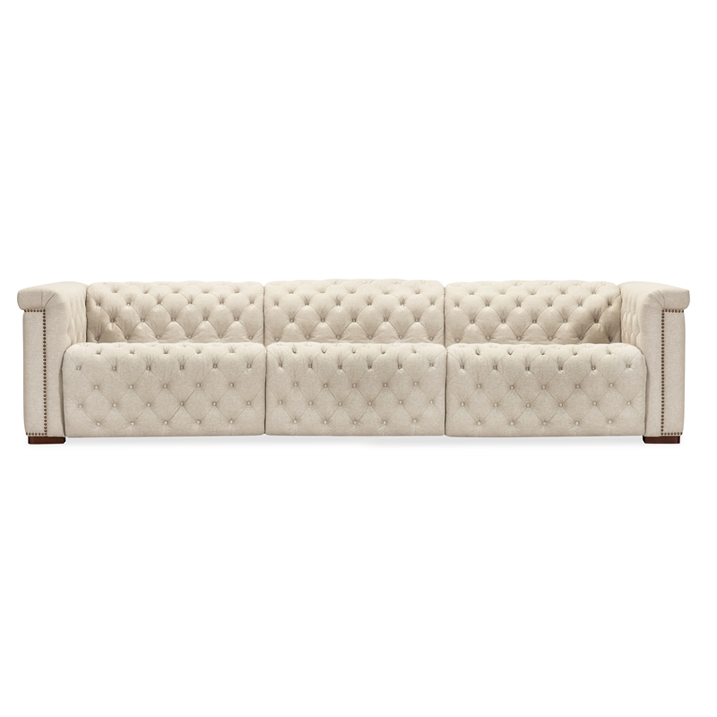 Bowery Hill 3-Seat Power Reclining Sofa in Beige Performance Fabric