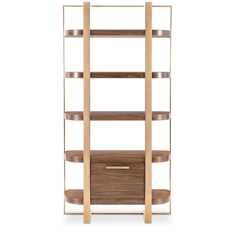 Bowery Hill Metal Framed Etagere with File Drawer in Medium Wood