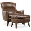 Bowery Hill Rectangular Ottoman with Wood Legs in Brown Leather