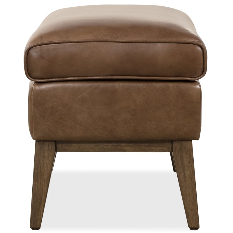 Bowery Hill Rectangular Ottoman with Wood Legs in Brown Leather