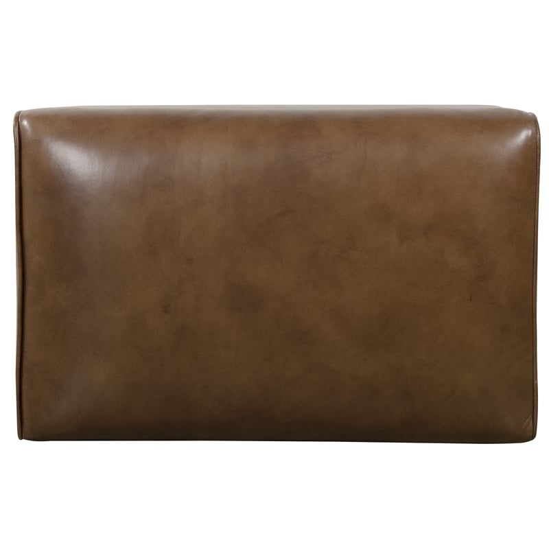 Bowery Hill Rectangular Ottoman with Wood Legs in Brown Leather