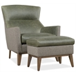 Bowery Hill Two-Tone Ottoman with Wood Legs in Green Leather