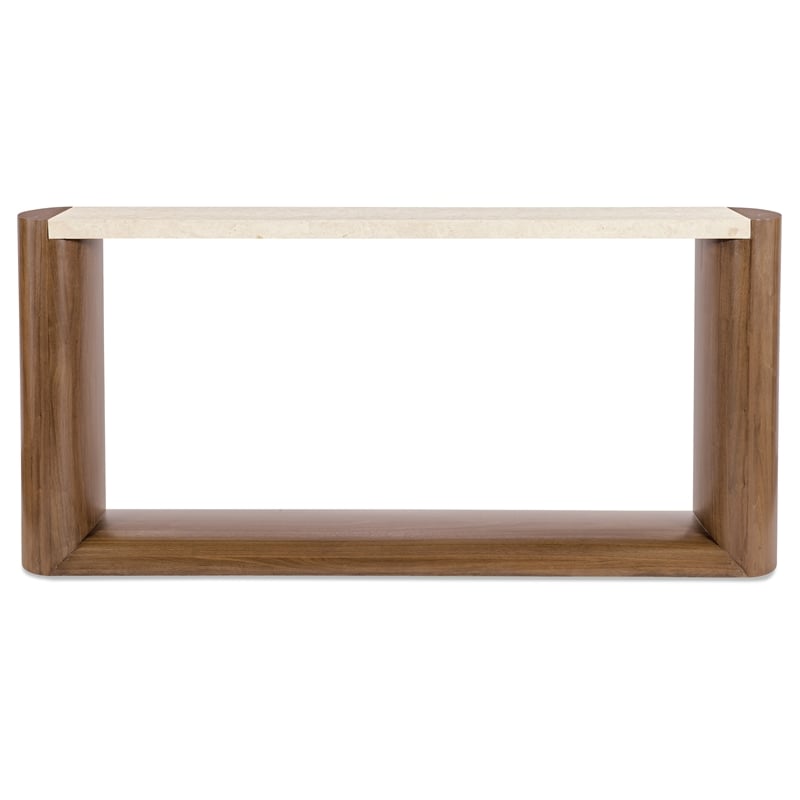 Bowery Hill Console Table with Marble Top in Medium Wood Finish