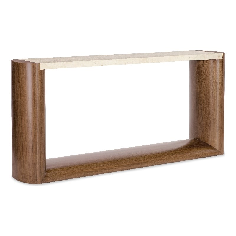 Bowery Hill Console Table with Marble Top in Medium Wood Finish