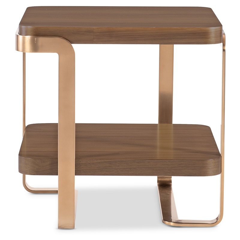 Bowery Hill Metal Framed End Table with Shelf in Medium Wood