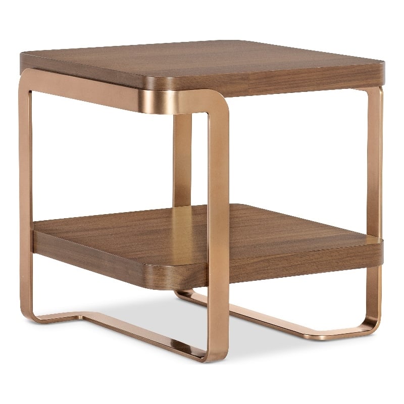 Bowery Hill Metal Framed End Table with Shelf in Medium Wood