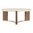 Bowery Hill Round Cocktail Table with Marble Top in Medium Wood