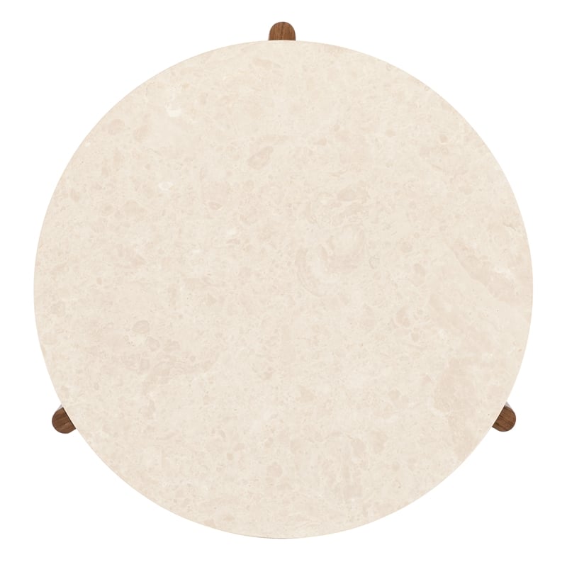 Bowery Hill Round Cocktail Table with Marble Top in Medium Wood