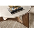 Bowery Hill Round Cocktail Table with Marble Top in Medium Wood