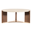 Bowery Hill Round Cocktail Table with Marble Top in Medium Wood