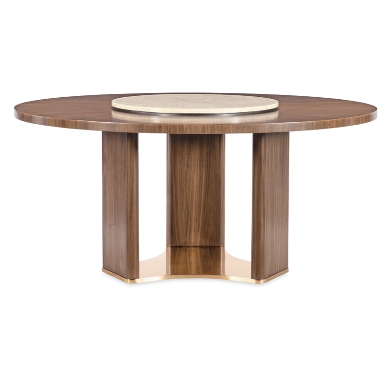 Bowery Hill 66in Round Pedestal Dining Table in Medium Wood Finish