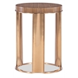 Bowery Hill Round Metal Base Accent Table in Medium Wood Finish